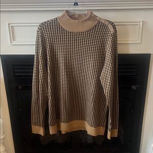 Calvin Klein Turtleneck Sweater - Black and Tan Houndstooth